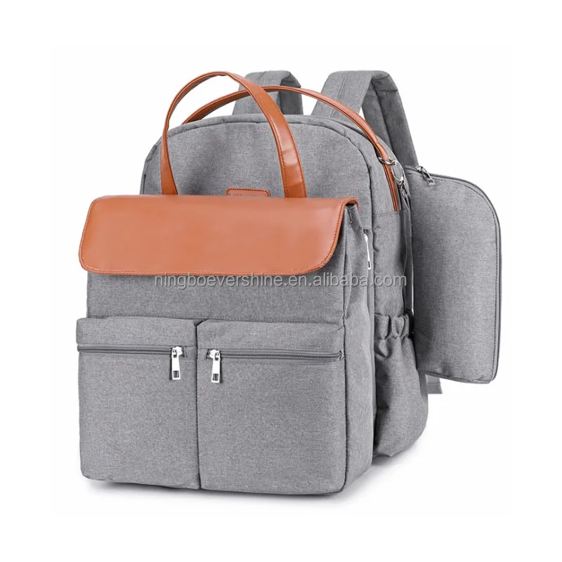 

Hot Sale Fashion 3 in 1 Portable Polyester Brown Diaper Tote Bag Backpack Baby Diaper Bag For Mom Dad