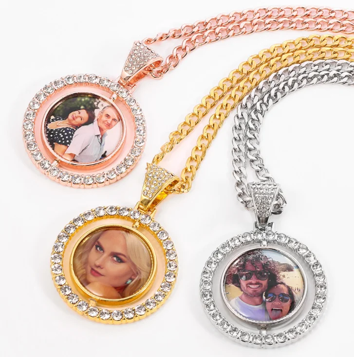 

Custom Jewellery Photo Memory Medallions Picture Pendant Necklaces Hip Hop Bling Jewelry Sets Cz Cubic Zirconia Diamond Necklace, Silver,gold,rose