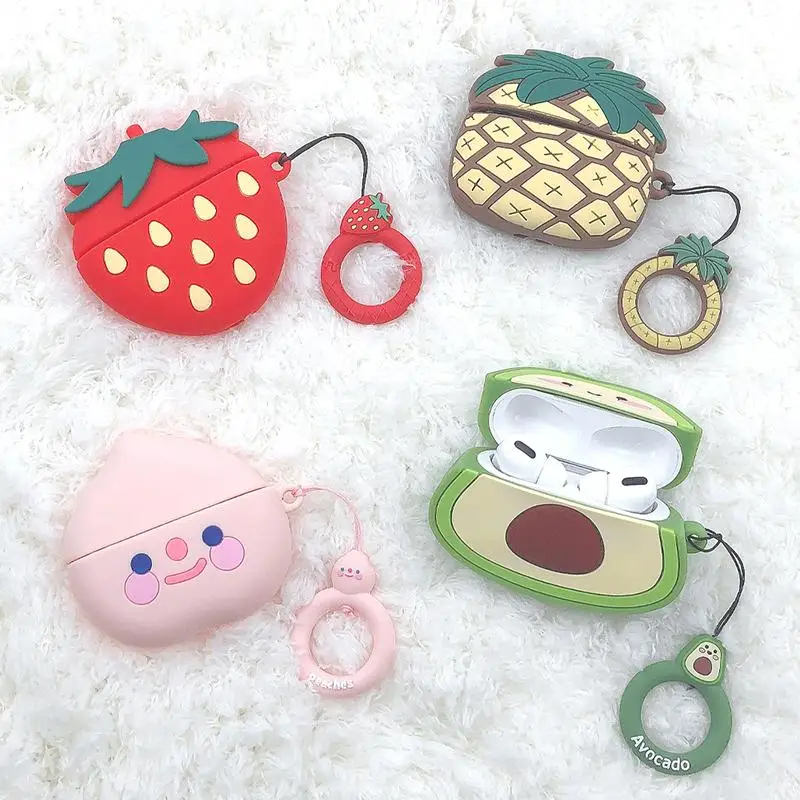 

3D Earphone Case for AirPods Pro Cute Fruit Avocado Strawberry Case Protect Cover for Earpods, Yellow
