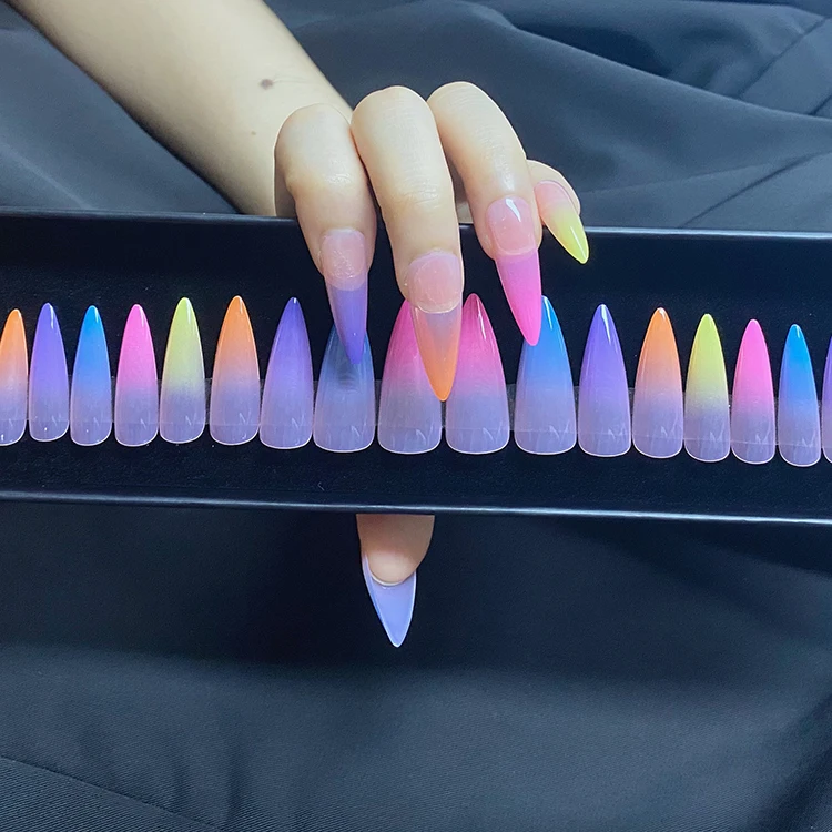 

New Arrival 24 PCS 12 Sizes Ombre Color Changing Stiletto Press on Nails