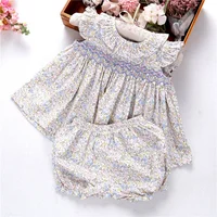 

smocked children's clothing girl dress floral summer handmade baby clothes sets 2 pcs kids boutiques fancy wholesale