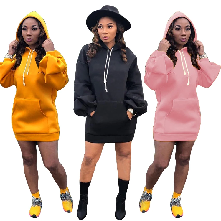 

Custom plain 4XL plus size pink pullover hoodies dress autumn women sweatshirts puff long sleeve hoodies dress