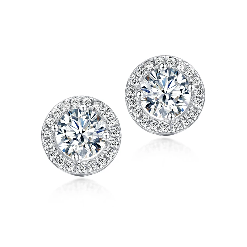 

S925 Silver Classic Luxury Round Bag Moissanite Diamond Stud Earrings