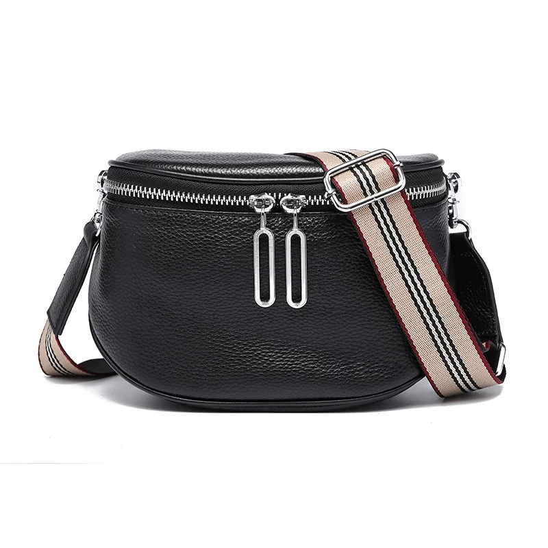 

New Styles Fashion Black Luxury Genuine Waist Bag Real Cow Leather Motorcycles Fanny Pack Handbag For Women