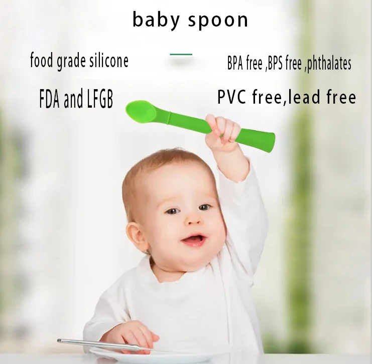 
Eco-Friendly Silicone Baby Feeding Soup SpoonFDA approval Infant Training Soft-T easy to grips handle baby spoon 