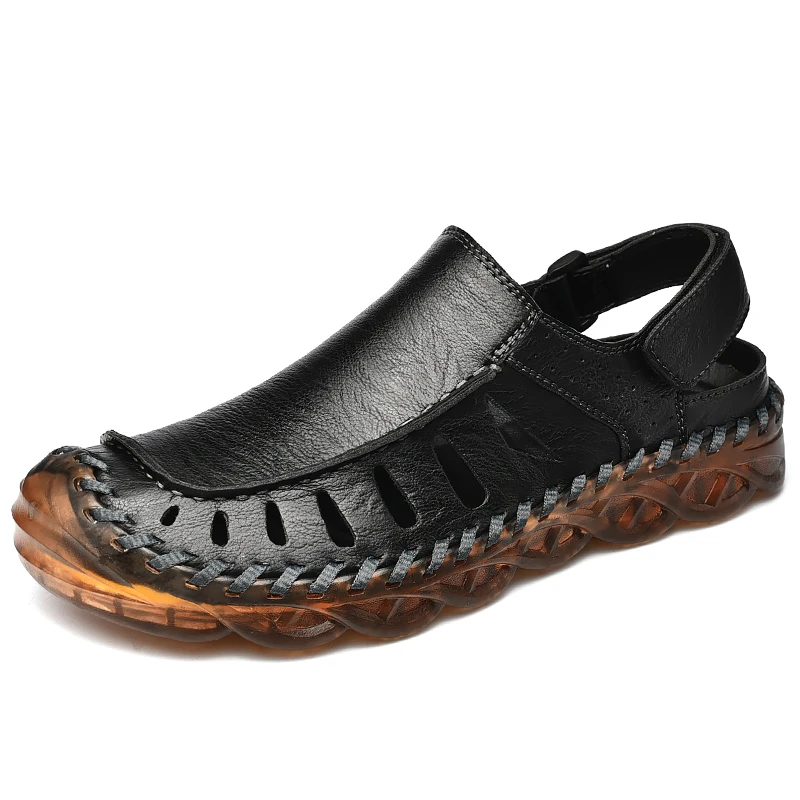 

Summer Breathable Casual Outdoor Shoes Handmade Sewing Mens Designer Leather Sandals