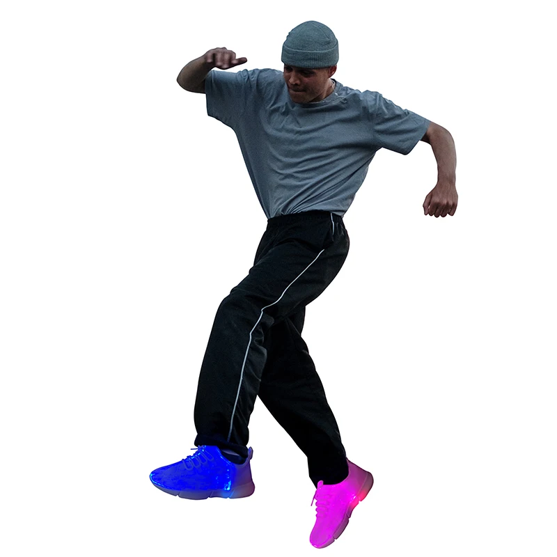 

LED light up optic fiber shoes glow at night sport sneakers running shoes popular for party, White