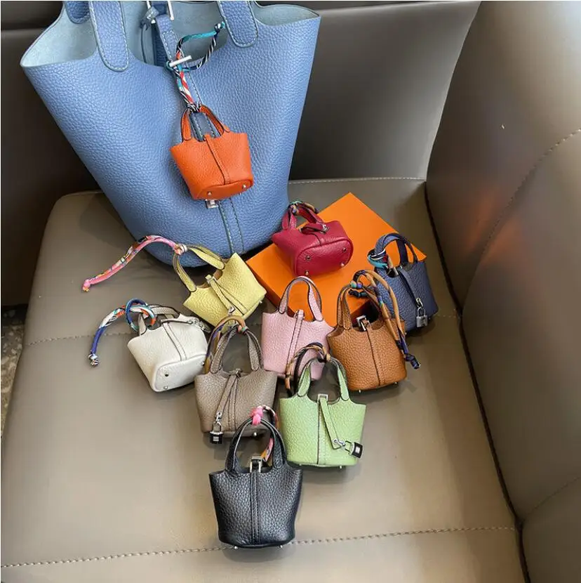 

Luxury Designer Mini Charm Bag Cute Genuine Leather Purse Picotin Tiny Doll Bag Dangles Miniature Women Tote Pendant, As shown