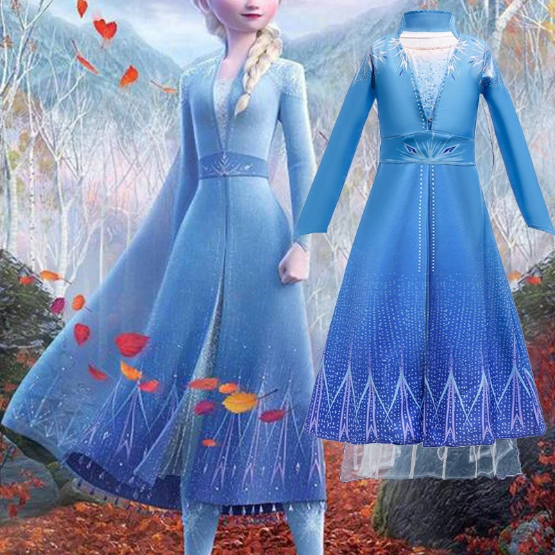 

2 Elsa Princess Dress Coat Party Vestidos Girls Cosplay Costume BX1669