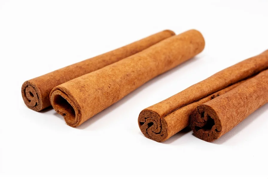Comparison of Ceylon and Cassia cinnamon sticks showing visual differences between the two varieties for blood sugar research
