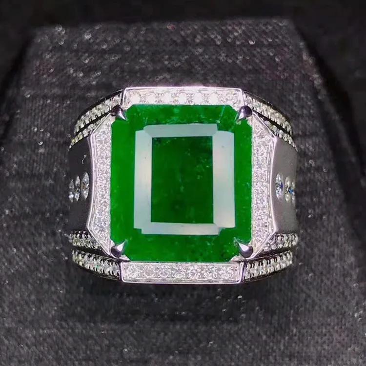 

Dubai luxury big gemstone jewelry wholesale 9.63ct natural vivid green emerald ring 18k gold men ring
