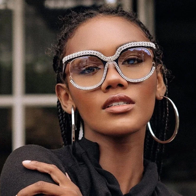 

9051 Top Trendy Vintage Women Oversized Round Fashion Rhinestone Sunglasses Diamond 2022, 6 colors