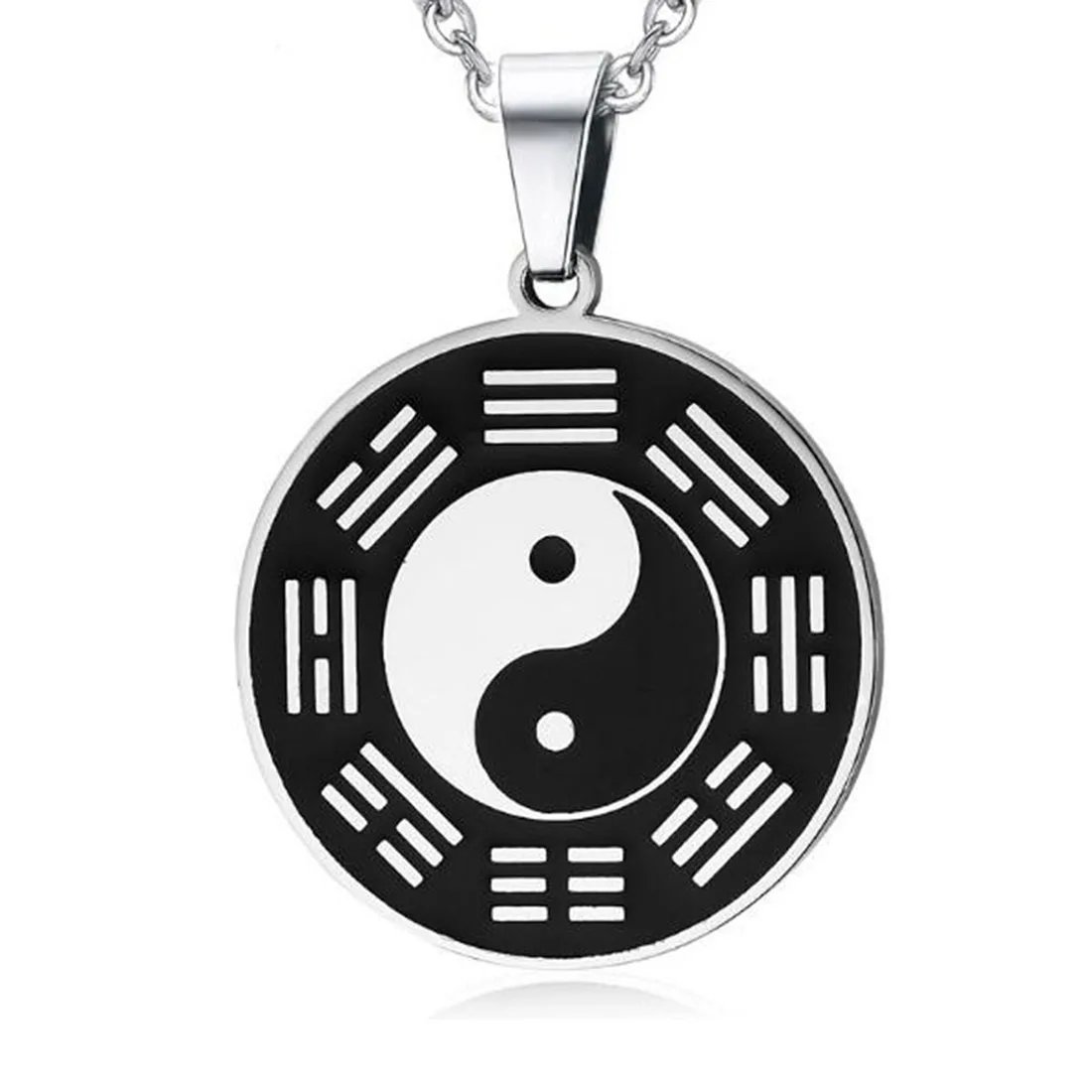 

NLJSF00020 Dropship Personalized Mens Black Tai Chi Gossip Stainless Steel Yin Yang Pendant Necklace