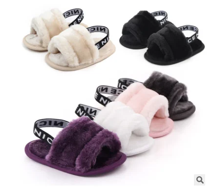 

Hot selling beautiful furry baby sandals anti-slip baby casual shoes indoor infant, 7 colors