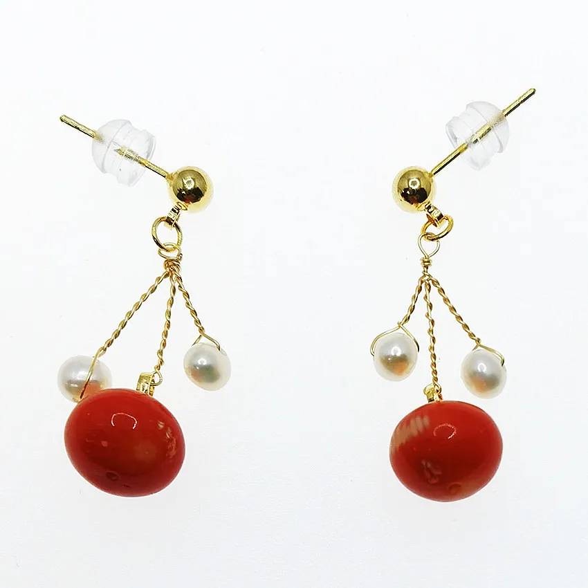 

E646 Factory Drop Earring Coral Real Pearl Silver Needle Jewelry good Selling Pearl Wholesale