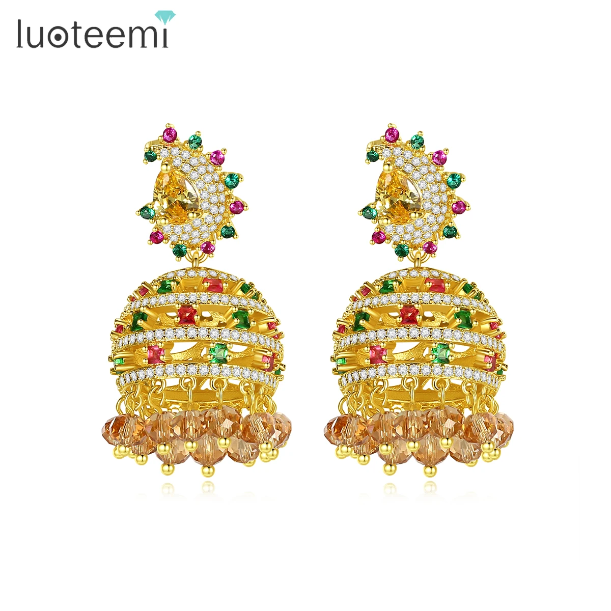 

LUOTEEMI Jhumka Earrings New Design Indian Style Dangle Drop Earring Court Style Jewelry for Wedding