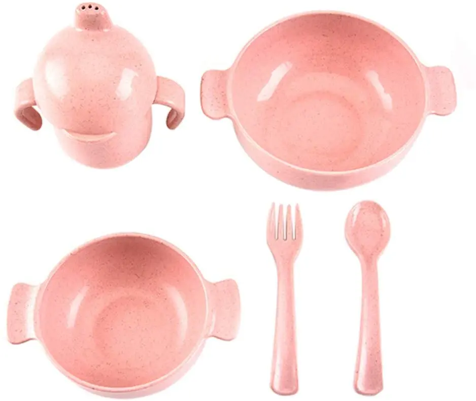 

Amazon new high-grade wheat straw cutlery set for children, Pink