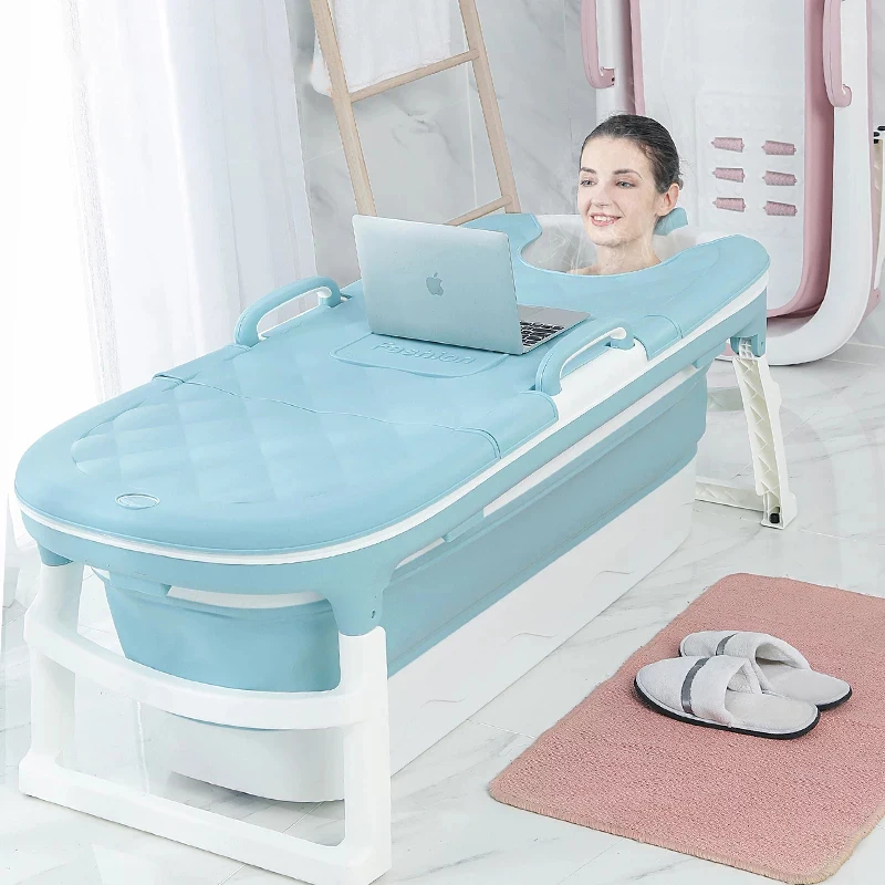 

1.38m Adult Bath Tub Barrel Sweat Steaming Bathtub Plastic Folding Thicken Bathtub Home Massage Family Bathroom SPA Sauna Winter, Pink blue