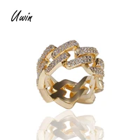 

Fashion Hip Hop Cuban Chain Ring Iced Out Cubic Zirconia 18k Gold Plating Bling Ring Gift for Men