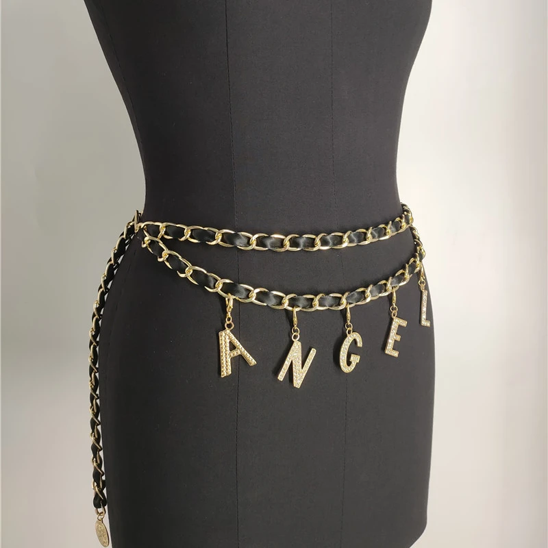

2021Women New Design INS Fashion Custom Letter Crystal Waist Chain