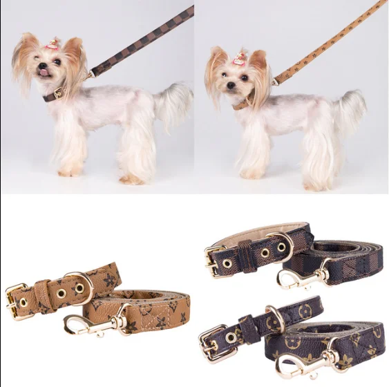 

Classic plaid luxury poplar famous brand leather printing pet dog collar leashes