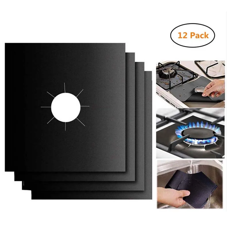 

Nonstick Heat Resistant PTFE Gas Stove Protector Set 4Pcs Stove Burner Cover Liner, Black