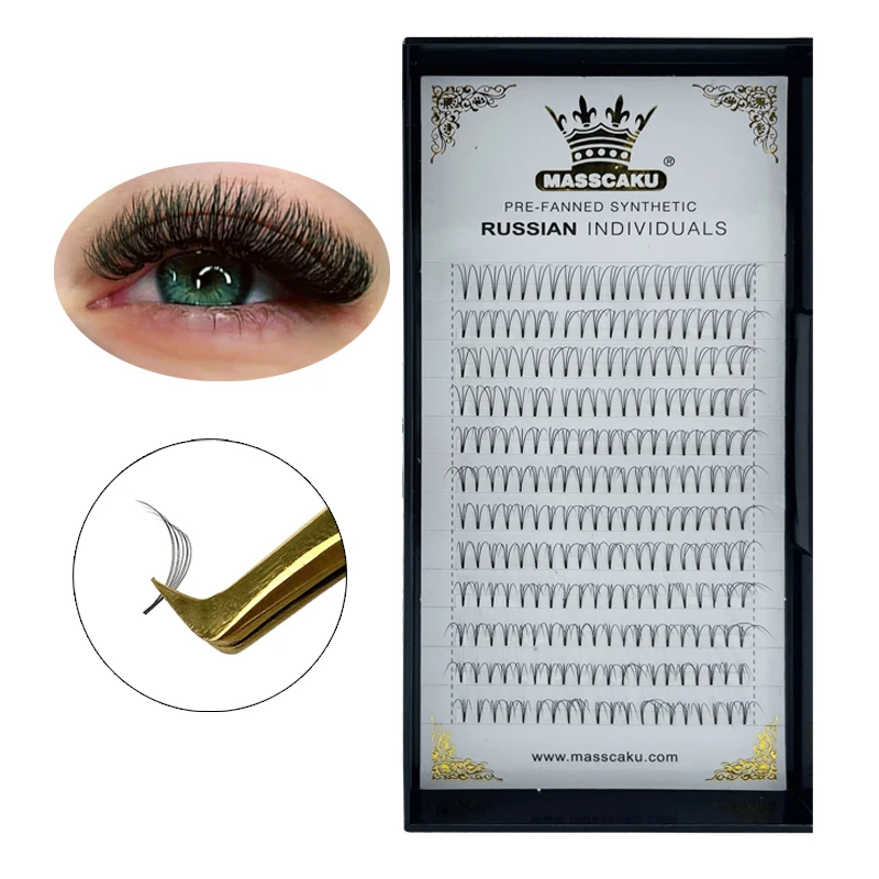 

MASSCAKU 16 rows large Premade fans lashes Pointy Tip Pre Made Fans Lash High Quality Eyelash Extension Premade Fans Eyelash Ven, Black