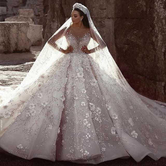 

Luxury Crystal luxury Wedding Dresses china Turkey Istanbul Guangzhou Manufacturer Long Tail Ball Gown Wedding Dress For Women, Ivory/ white or oem/odm