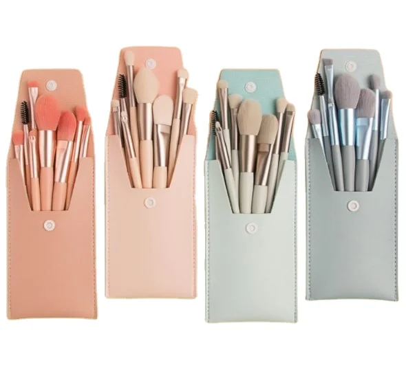 

Luxury cosmetic brush pink no logo FLAT BRUSH 8pcs eyebrow brush face makeup set