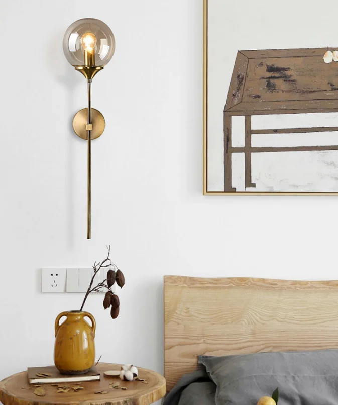 modern factory golden LED indoor wall lights bedroom glass ball shade metal wall lamp