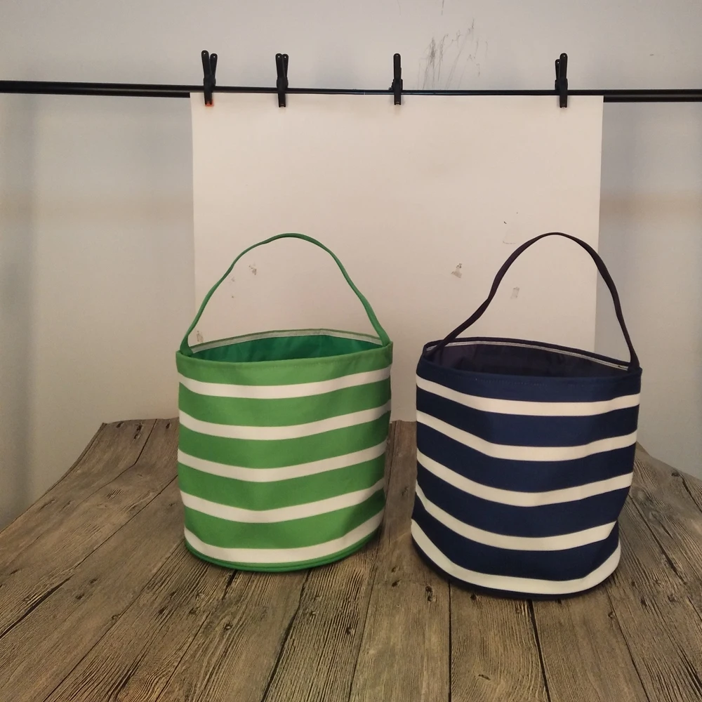 

Wholesale Rabbit Blanks Gift Green Navy Stripe Easter Buckets Canvas Easter Holiday Tote Bag DOM1111026, As pictures