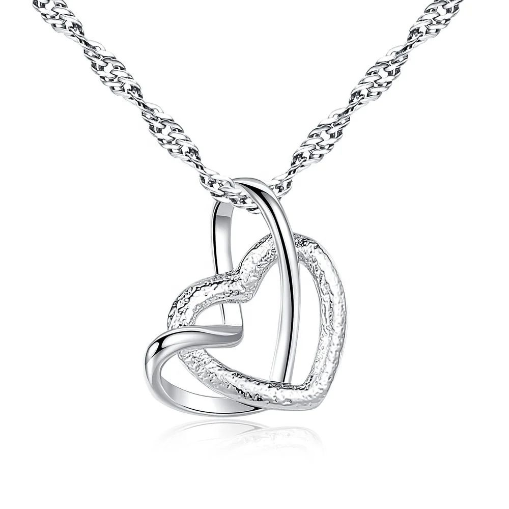 

Fashion Woman Girl Party Birthday Wedding Gift Double Heart Pendant Necklace