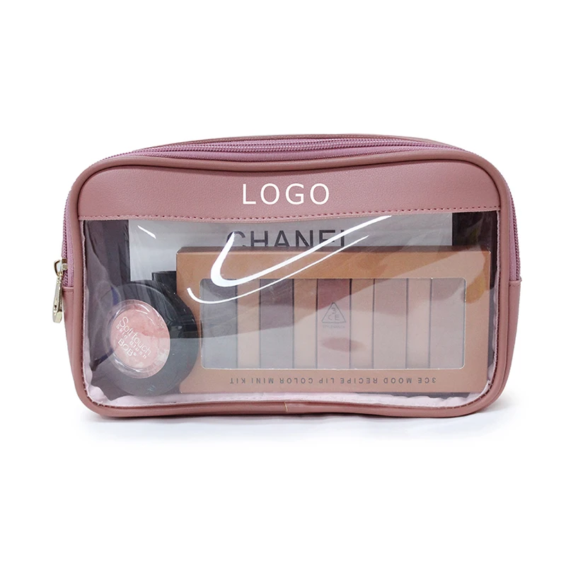 

New Style Travel Pink Transparent Clear PVC Cosmetic Makeup Bag With Zipper, Dark pink or customized