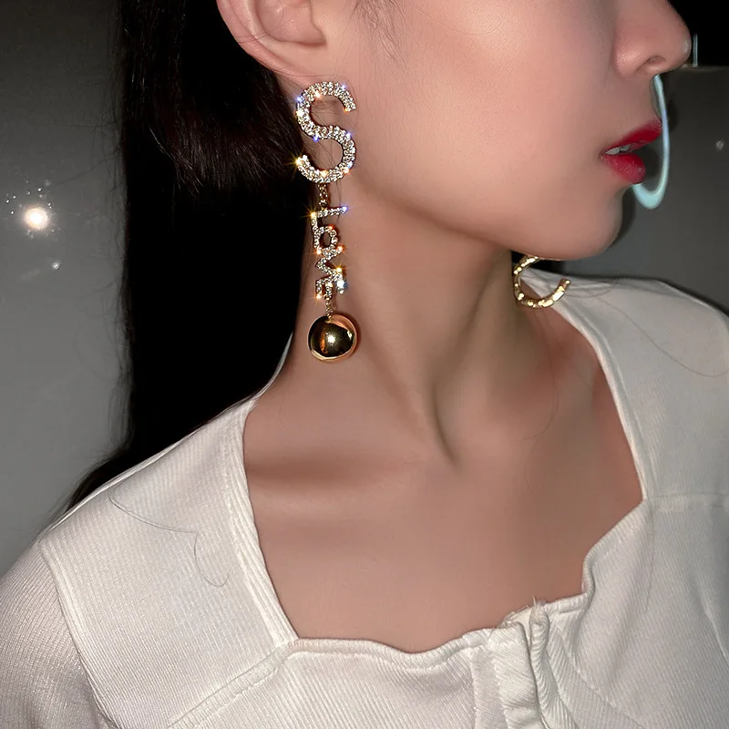 

fashion trendy drop crystal love letter earrings