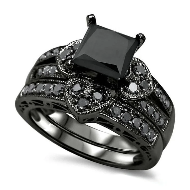 

Hot selling men women vintage black zirconia heart couple rings jewelry