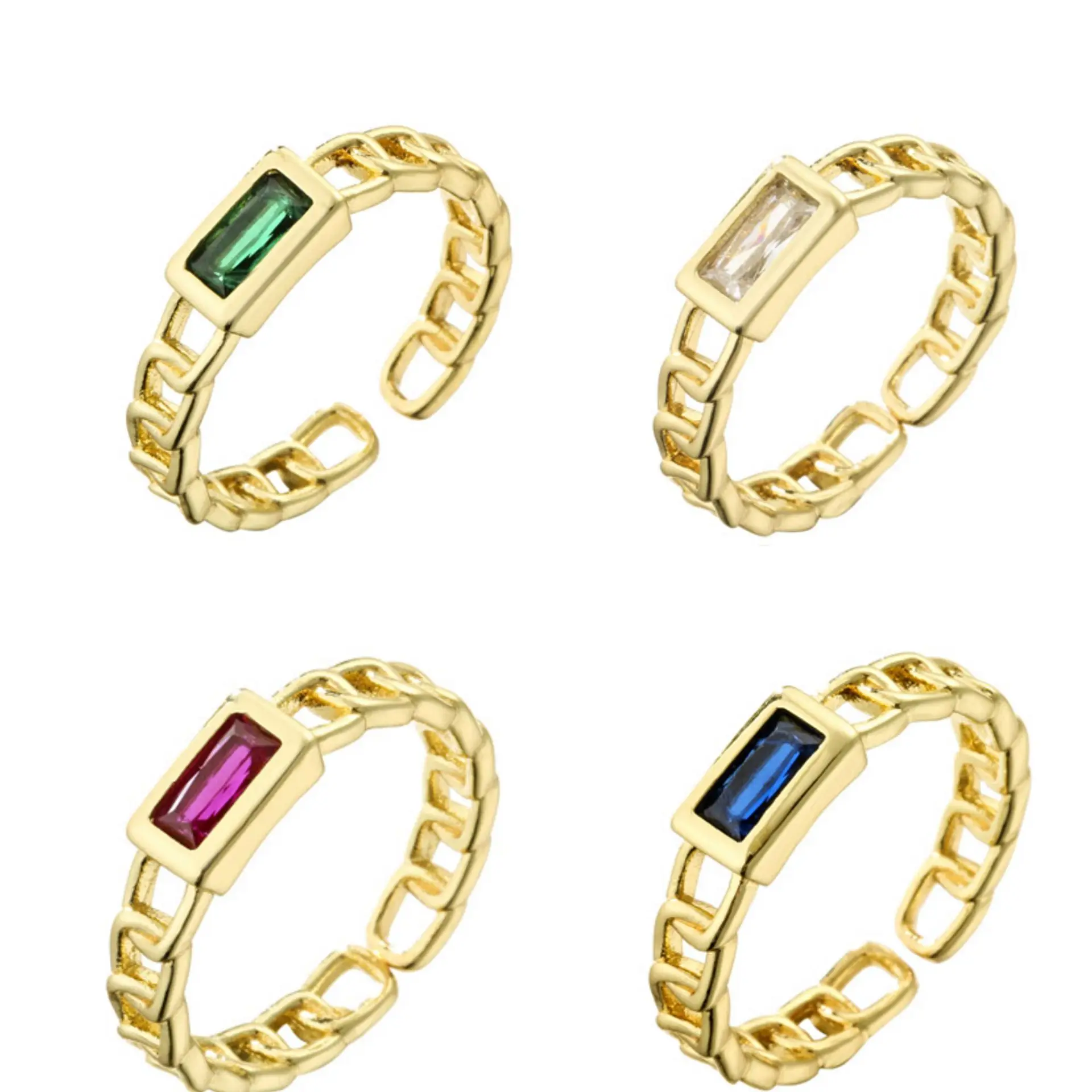 

Statement Best Selling 18K Gold Plated Rectangle Zirconia Open Rings Fashion Crystal Hollow Link Chain Ring For Women