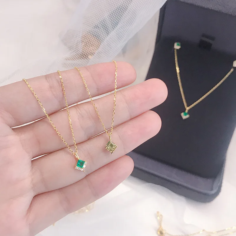 

Dylam Hot Selling Luxury For Women Tiny Vintage Gold Plated Jewelry Emerald Cz Dainty Pendant Elegant Necklace