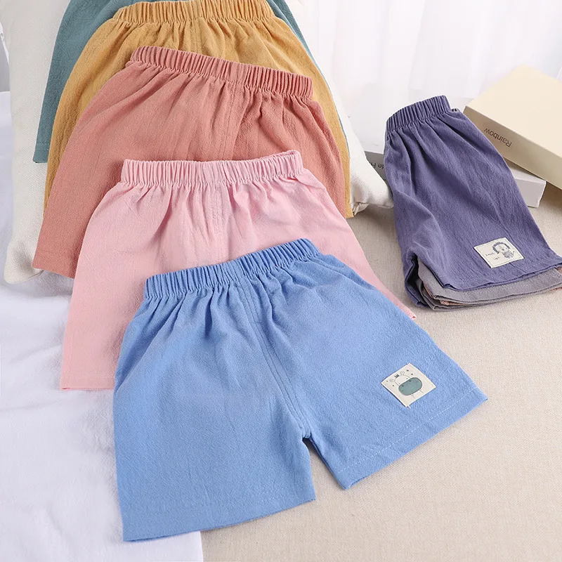 

Kid's Summer Cotton Linen Breathable Comfortable Elastic Belt Casual Shorts For Boy And Girl, Picture