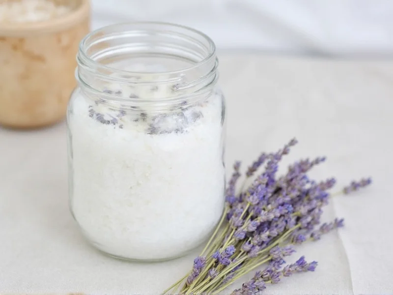 Finished bath salts in mason jar with dried lavender