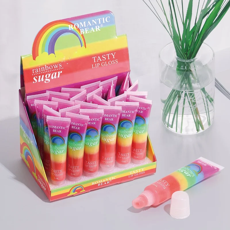 

Private Label Lipstick Waterproof Moisturizing Colorful Glitter Squeeze Tube Lipgloss Plumper Luxury Rainbow Lip Gloss