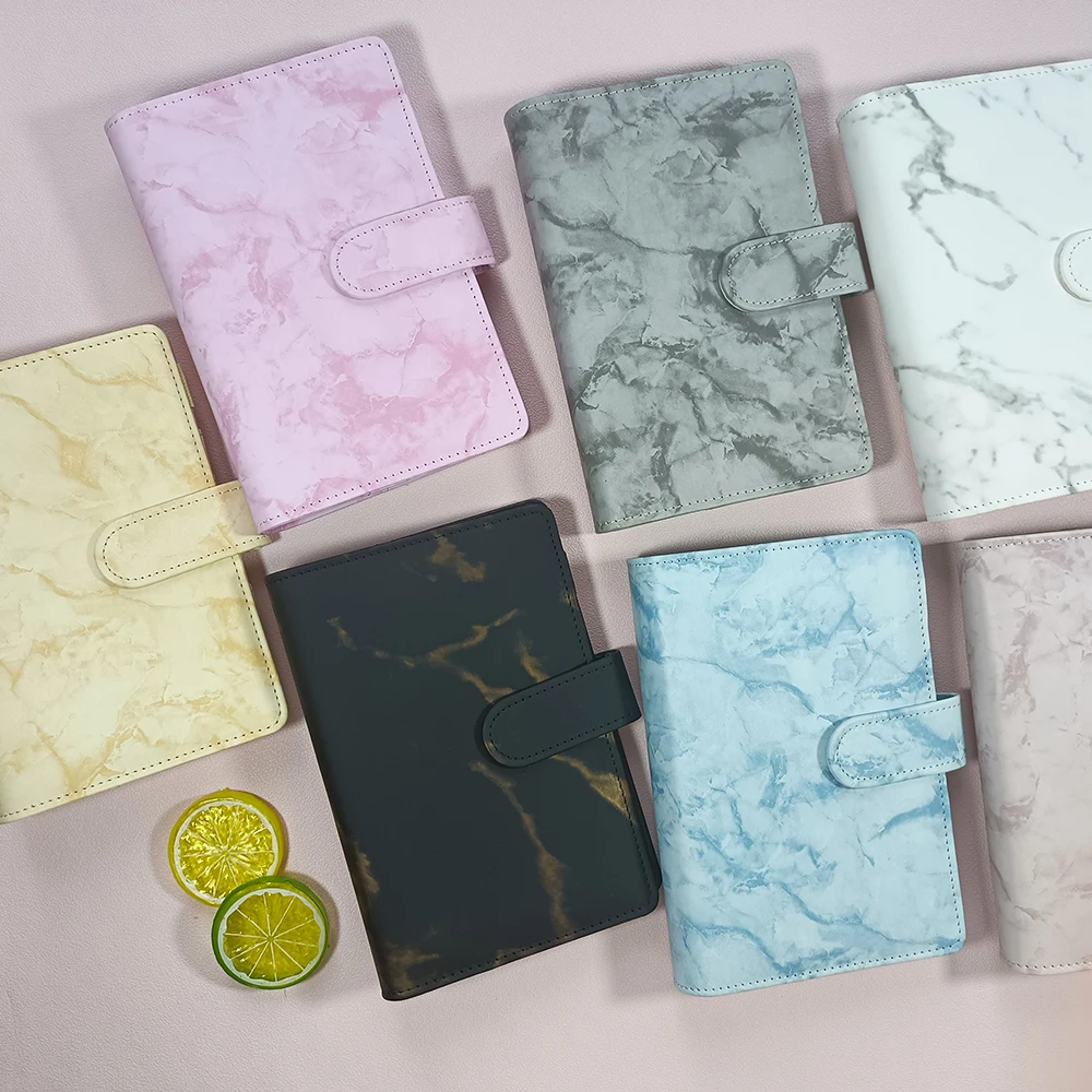 

New style A6 PU leather marble Journal notebook 6 ring loose leaf budget binder planner