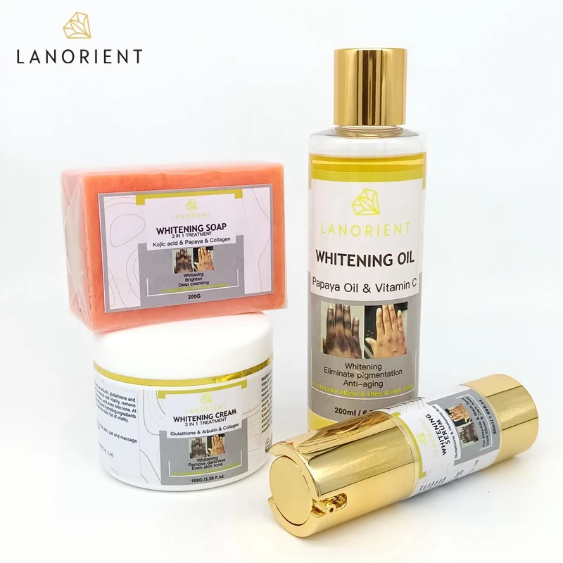 

LANORIENT OEM Strong l-Glutathione Arbutin kojic acid knuckle whitening oil Serum cream soap dark spot removing sets