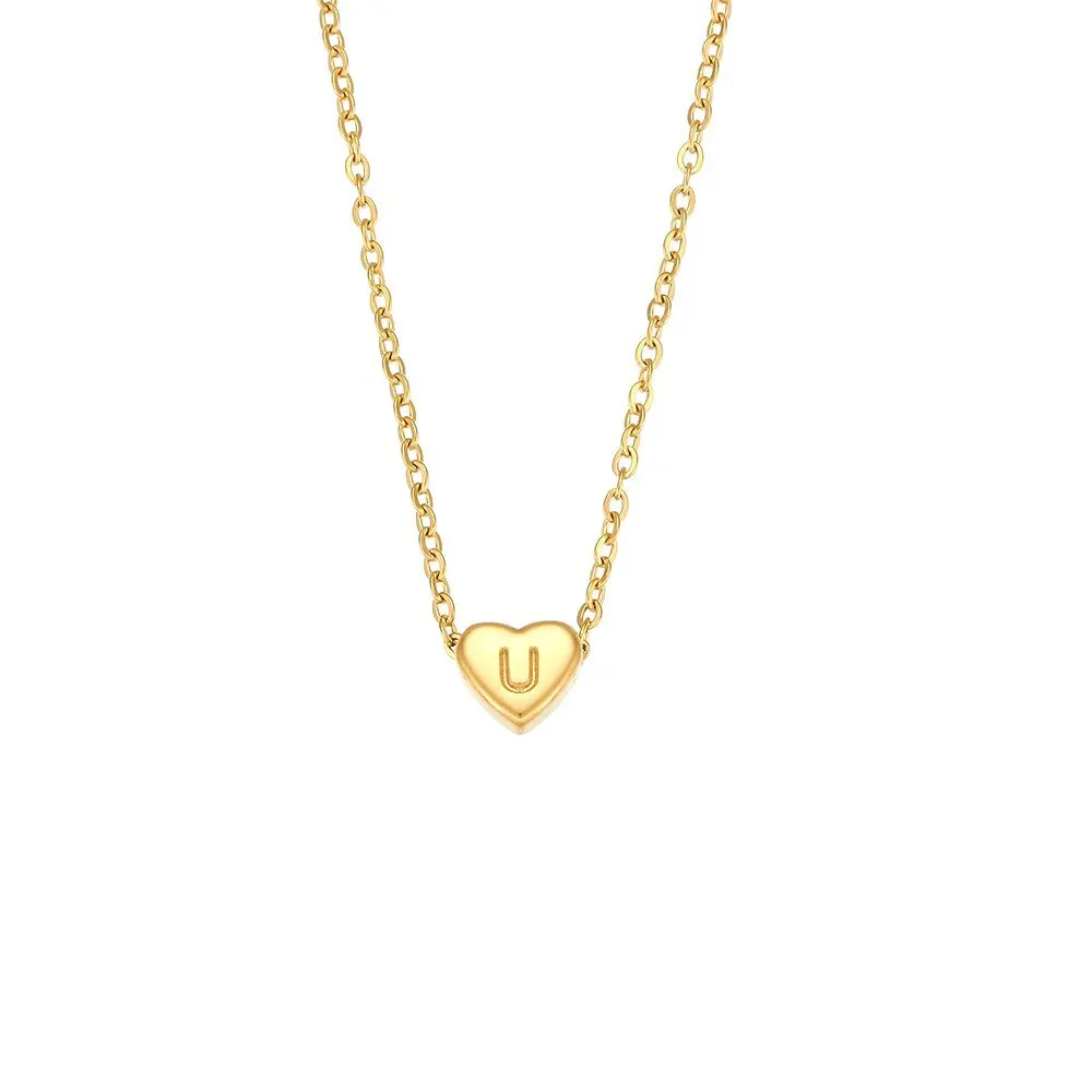 

Top Quality 925 Sterling Silver 18k Gold Plated Jewelry Letters U Heart Shape Necklace For Women
