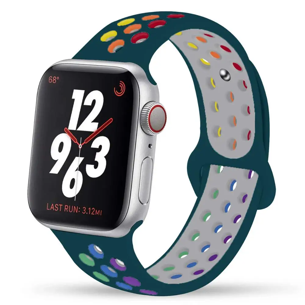 

silicone Strap For apple watch band 44 mm 40mm 42mm 38mm rainbow silicone bracelet for I watch series 6 5 4 3, Optional