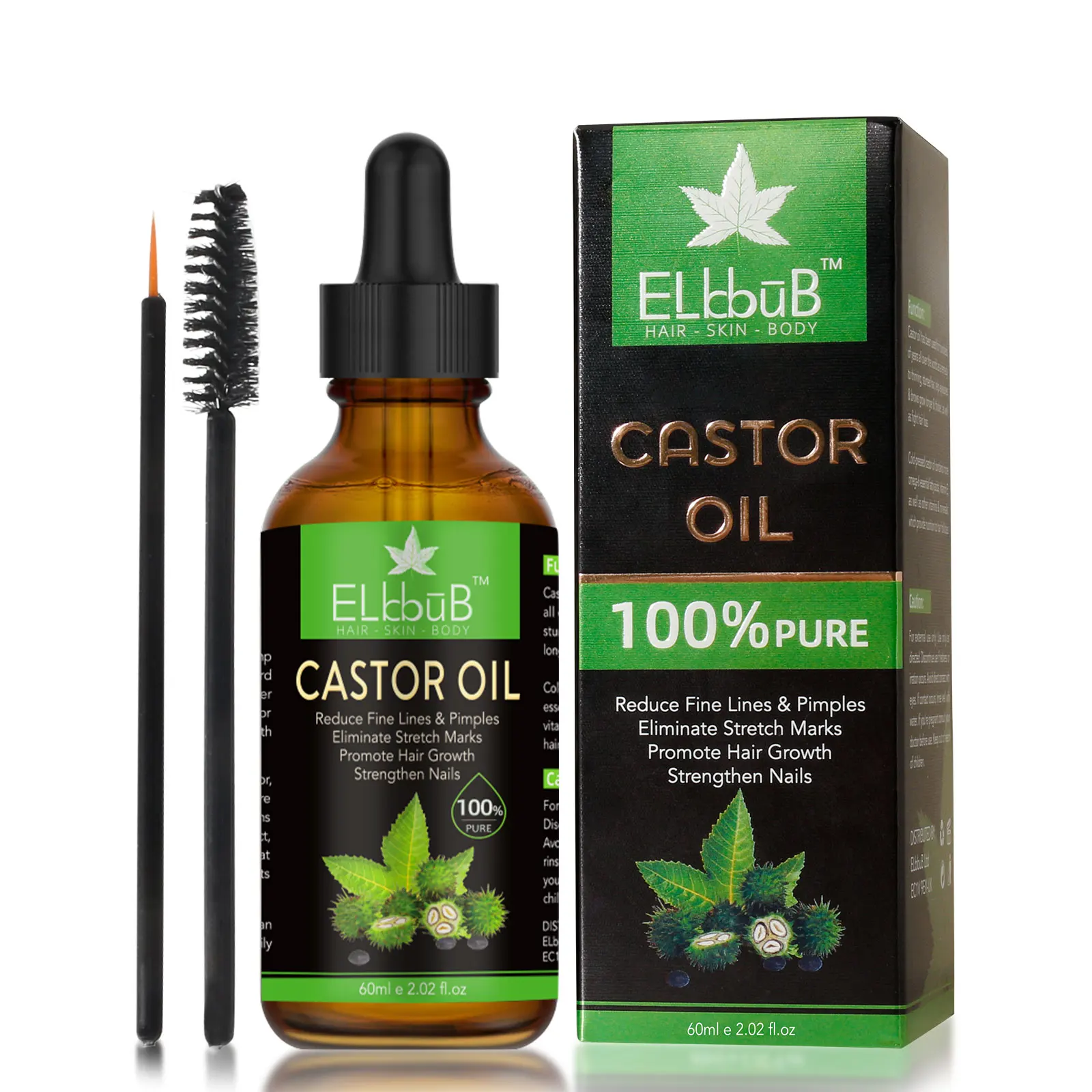 

Organic Castor Essential Oil Cold Pressed Hexane Free Multi-Functional Eyebrow Eyelashes Hair Nail Jamaican Black Castor Oil