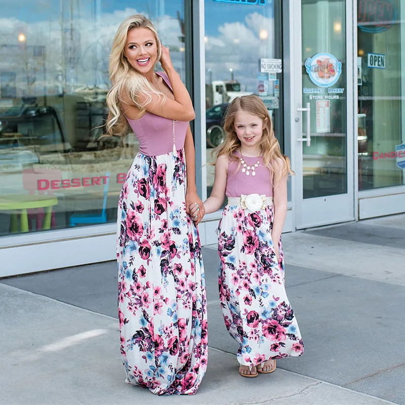 

Mom & Baby Parent-Child Sleeveless Polka Dot Prin Strap Family Matching Summer Mini Dress