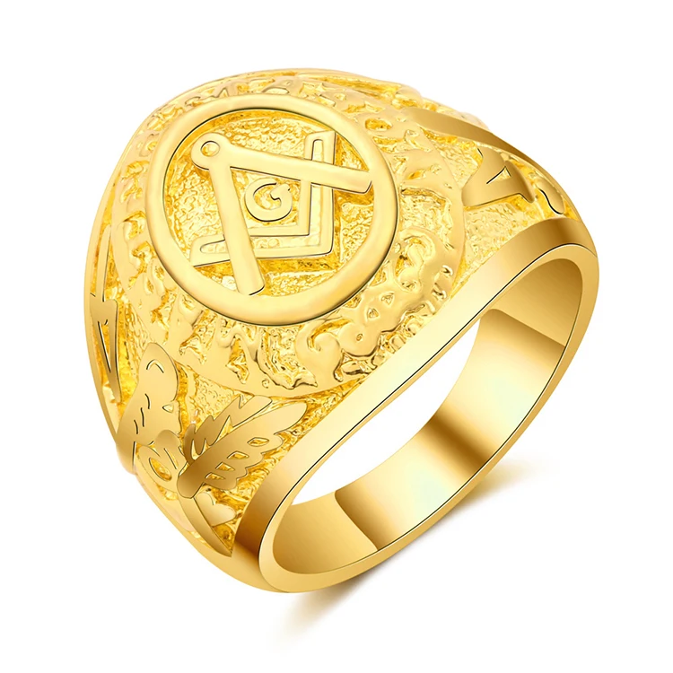 

Master Mason Ring Vintage Freemason Masonic Symbol Biker Band Silver Gold Dropshipping, Gold/silver