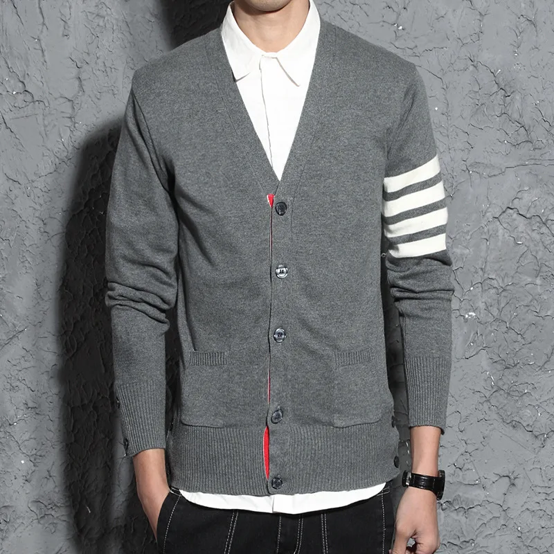 Long Sleeve Cardigan Knitted Sweater black knitting cardigan shawl neck knit mens sweater