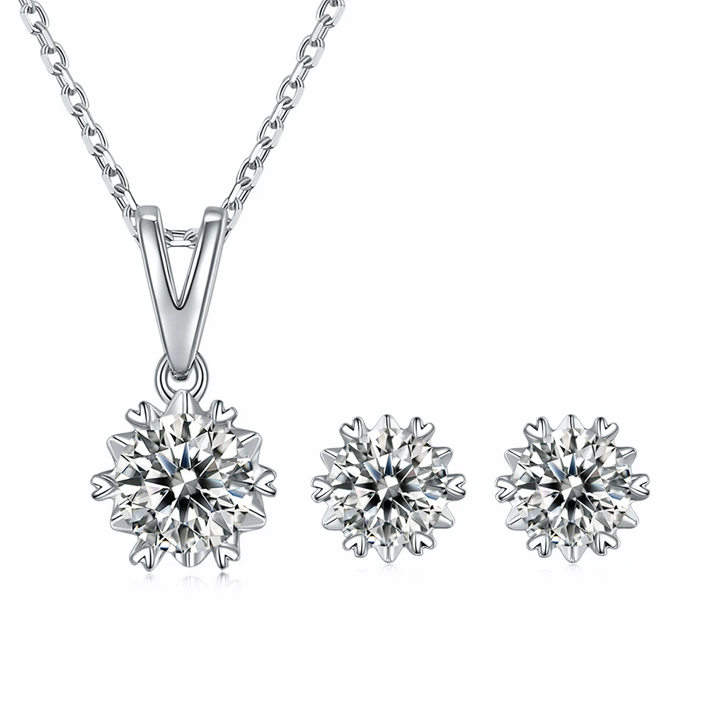 

2021 Hot Sale High Luxury Products Ice Out Snowflake Charms VVS Moissanite Earrings Necklace Set For Womens