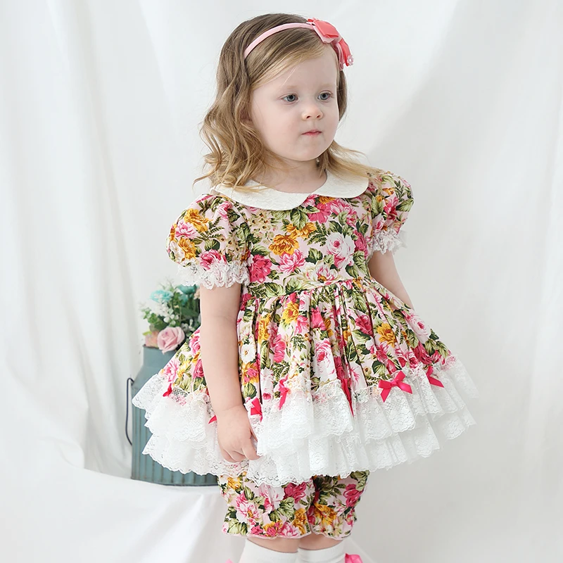 

Hot selling high quality kids floral print tutu party wear Baby Girl spanish Dress, As picture